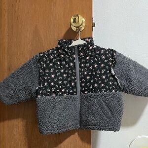 Cozy Floral Kids Puffer Jacket - Black and Gray